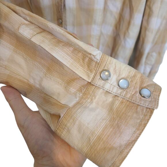 Torrid Top 2X Tan Plaid Western Shirt Pearl Snap Country Cowgirl Embroidered - Picture 4 of 7